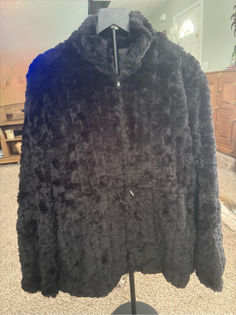Women's Black Plush Zip Jacket